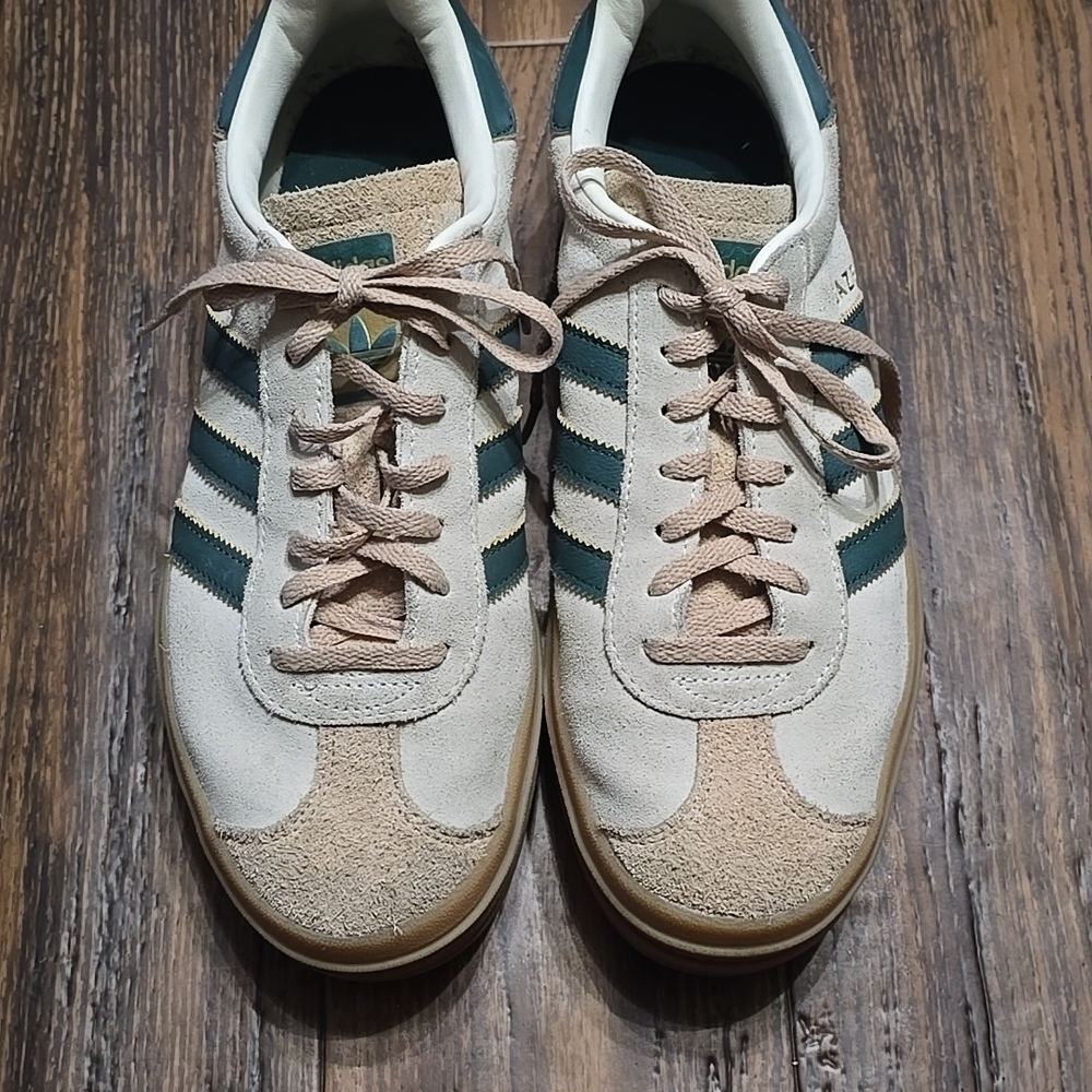 Adidas Gazelle Platform Cream/Green/Beige Sneakers, Sz 9.5